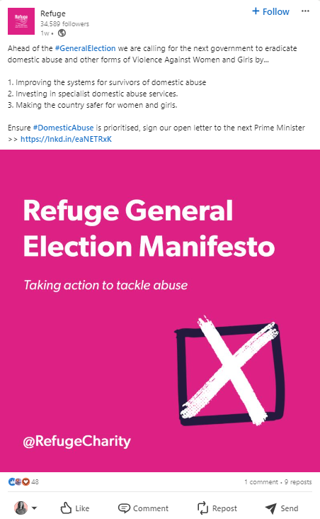 Refuge general election manifesto post